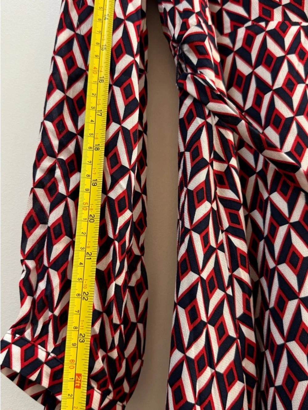 Banana Republic NWT Faux Wrap Midi Dress Size 12 Geometric Red Navy White Lined - Picture 14 of 14